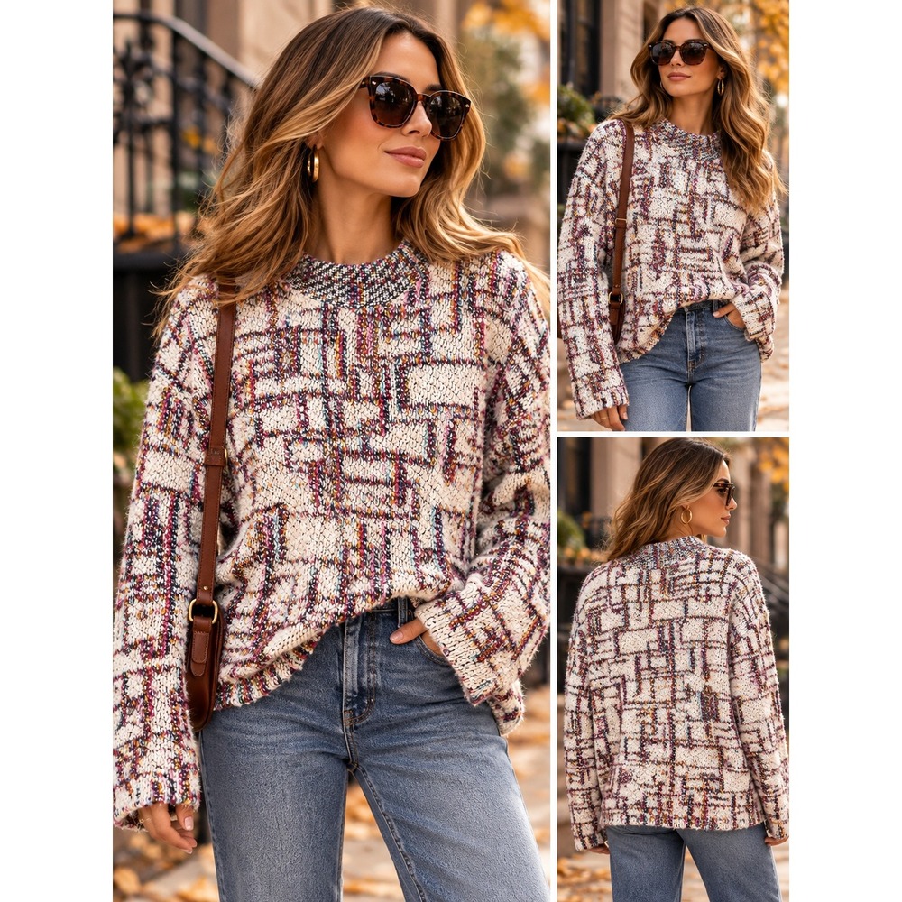 Hunter Bell Rory Boucle Multicolor Oversized Designer Sweater (MSRP: $395) XL
